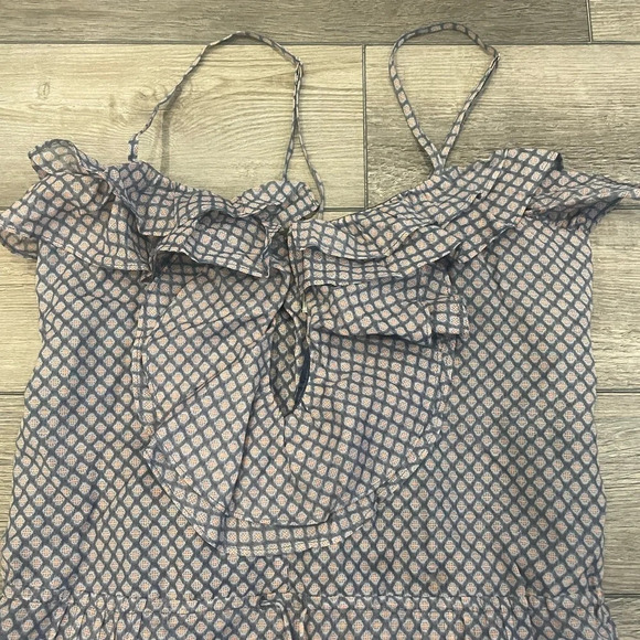 Navy and White Geometric Print Silk Ruffle Dress - Small by LaRok - Picture 3 of 7